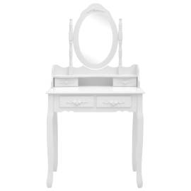 Set masă de toaletă cu taburet alb 75x69x140 cm lemn paulownia, 4 image