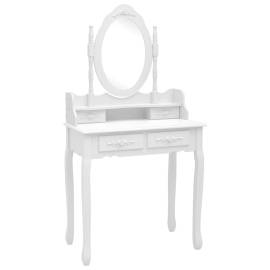 Set masă de toaletă cu taburet alb 75x69x140 cm lemn paulownia, 3 image