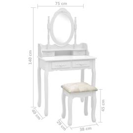 Set masă de toaletă cu taburet alb 75x69x140 cm lemn paulownia, 11 image