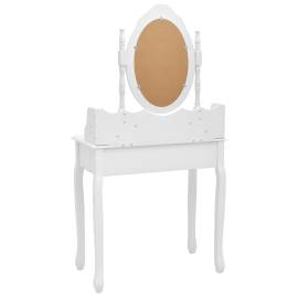 Set masă de toaletă cu taburet alb 75x69x140 cm lemn paulownia, 6 image
