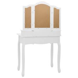 Set masă de toaletă cu taburet alb 80x69x141 cm lemn paulownia, 6 image