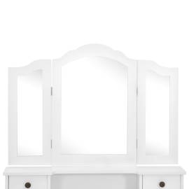 Set masă de toaletă cu taburet alb 80x69x141 cm lemn paulownia, 8 image