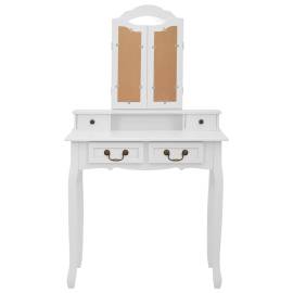 Set masă de toaletă cu taburet alb 80x69x141 cm lemn paulownia, 7 image