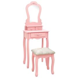 Set masă de toaletă cu taburet roz 50x59x136 cm lemn paulownia