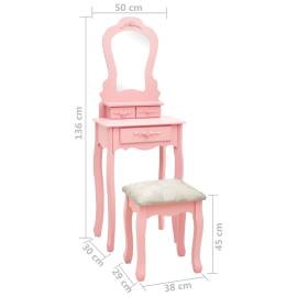 Set masă de toaletă cu taburet roz 50x59x136 cm lemn paulownia, 11 image