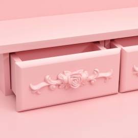 Set masă de toaletă cu taburet roz 50x59x136 cm lemn paulownia, 2 image