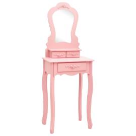 Set masă de toaletă cu taburet roz 50x59x136 cm lemn paulownia, 3 image