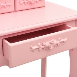 Set masă de toaletă cu taburet roz 50x59x136 cm lemn paulownia, 8 image
