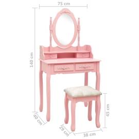 Set masă de toaletă cu taburet roz 75x69x140 cm lemn paulownia, 11 image
