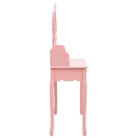 Set masă de toaletă cu taburet roz 75x69x140 cm lemn paulownia, 5 image
