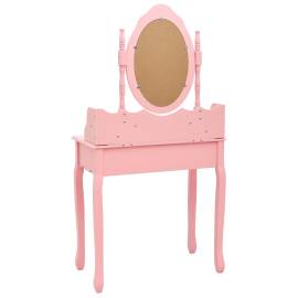 Set masă de toaletă cu taburet roz 75x69x140 cm lemn paulownia, 6 image