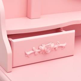 Set masă de toaletă cu taburet roz 75x69x140 cm lemn paulownia, 2 image