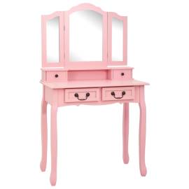 Set masă de toaletă cu taburet roz 80x69x141 cm lemn paulownia, 3 image