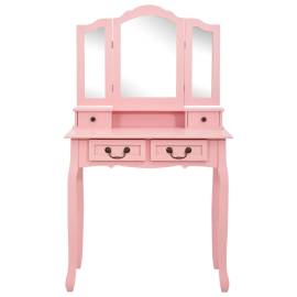 Set masă de toaletă cu taburet roz 80x69x141 cm lemn paulownia, 4 image
