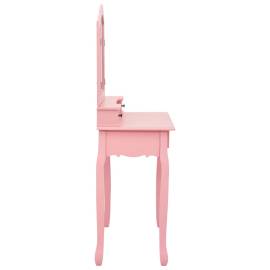 Set masă de toaletă cu taburet roz 80x69x141 cm lemn paulownia, 6 image