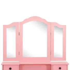 Set masă de toaletă cu taburet roz 80x69x141 cm lemn paulownia, 8 image