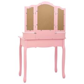 Set masă de toaletă cu taburet roz 80x69x141 cm lemn paulownia, 7 image