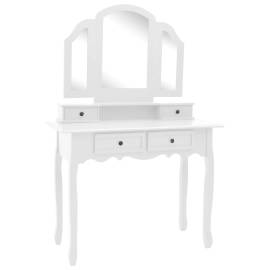Set masă toaletă cu taburet alb 100x40x146 cm lemn paulownia, 3 image