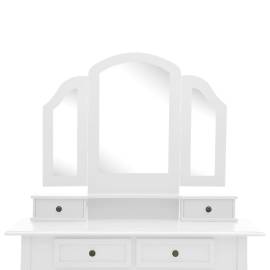 Set masă toaletă cu taburet alb 100x40x146 cm lemn paulownia, 8 image