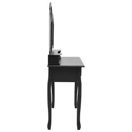 Set masă toaletă cu taburet negru 100x40x146 cm lemn paulownia, 6 image