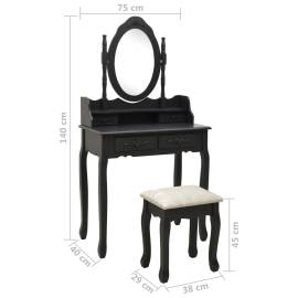 Set masă toaletă cu taburet negru 75x69x140 cm lemn paulownia, 11 image