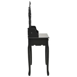Set masă toaletă cu taburet negru 75x69x140 cm lemn paulownia, 5 image