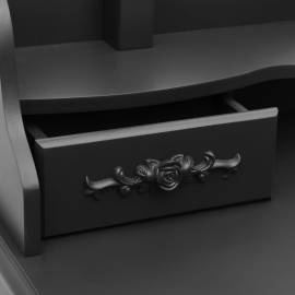 Set masă toaletă cu taburet negru 75x69x140 cm lemn paulownia, 2 image