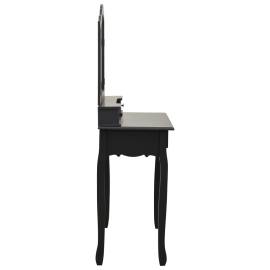 Set masă toaletă cu taburet negru 80x69x141 cm lemn paulownia, 6 image