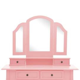 Set masă toaletă cu taburet roz 100x40x146 cm lemn paulownia, 8 image