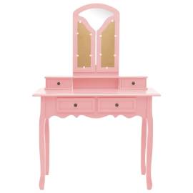 Set masă toaletă cu taburet roz 100x40x146 cm lemn paulownia, 5 image