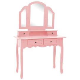 Set masă toaletă cu taburet roz 100x40x146 cm lemn paulownia, 3 image