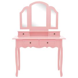Set masă toaletă cu taburet roz 100x40x146 cm lemn paulownia, 4 image
