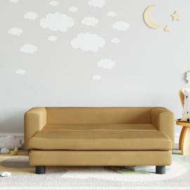 Canapea pentru copii cu taburet maro 100x50x30 cm catifea