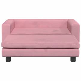 Canapea pentru copii cu taburet roz 100x50x30 cm catifea, 3 image