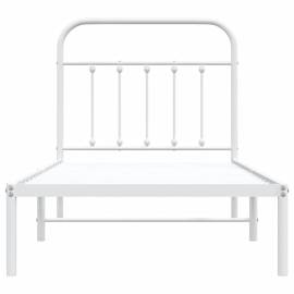 Cadru de pat metalic cu tăblie, alb, 90x190 cm, 6 image