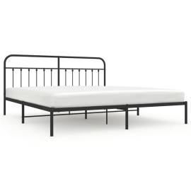 Cadru de pat metalic cu tăblie, negru, 193x203 cm, 2 image