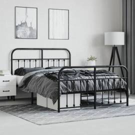Cadru pat metalic cu tăblie de cap/picioare, negru, 140x190 cm, 4 image