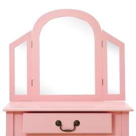 Masă toaletă cu taburet, roz, 65x36x128 cm, lemn paulownia, mdf, 7 image
