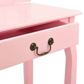 Masă toaletă cu taburet, roz, 65x36x128 cm, lemn paulownia, mdf, 8 image