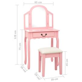 Masă toaletă cu taburet, roz, 65x36x128 cm, lemn paulownia, mdf, 11 image
