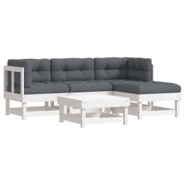 Set mobilier de grădină cu perne, 5 piese, alb, lemn masiv, 2 image