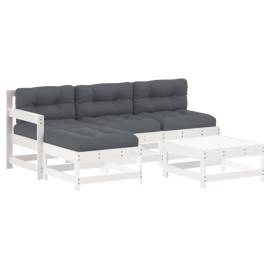 Set mobilier de grădină cu perne, 5 piese, alb, lemn masiv, 2 image