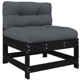 Set mobilier de grădină cu perne, 5 piese, negru, lemn masiv, 4 image