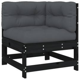 Set mobilier de grădină cu perne, 5 piese, negru, lemn masiv, 5 image