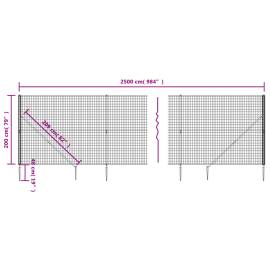 Gard plasă de sârmă cu țăruși de fixare, antracit, 2x25 m, 5 image