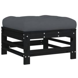 Set mobilier de grădină cu perne, 10 piese, negru, lemn masiv, 6 image