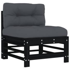 Set mobilier de grădină cu perne, 10 piese, negru, lemn masiv, 4 image