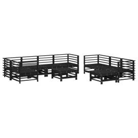 Set mobilier de grădină cu perne, 10 piese, negru, lemn masiv, 3 image