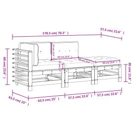 Set mobilier de grădină cu perne, 3 piese, alb, lemn masiv, 9 image