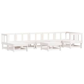 Set mobilier de grădină cu perne, 8 piese, alb, lemn masiv, 3 image